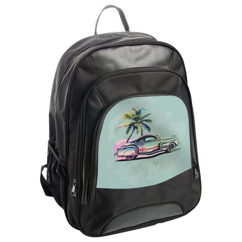 Vintage Car Palm Tree BackPack, Retro Car Art BackPack, Classic Car Lover Gift, Beach Theme BackPack, Unique BackPack Design - Tawshia