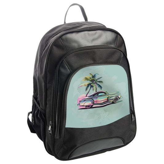 Vintage Car Palm Tree BackPack, Retro Car Art BackPack, Classic Car Lover Gift, Beach Theme BackPack, Unique BackPack Design - Tawshia