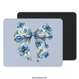 Floral Bow Mouse Pad, Blue Poppy Mousepad, Cute Mousepad, Office Decor, Computer Accessories, Gift For Her, Desk Accessories - Tawshia