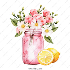 Lemon Flower Mug, Watercolor Floral, Summer Mug, Pink Mason Jar, Drinkware Mug, Cute Mug, Gift Mug - Tawshia