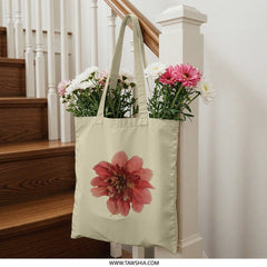 Floral Tote Bag, Botanical Print, Red Flower Art, Trendy Canvas Bag, Stylish Shopping Bag, Gift for Her, Nature Lover Tote, Everyday Carry - Tawshia