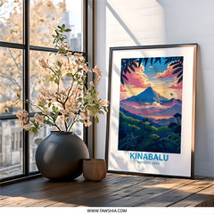 Kinabalu National Park Wall Art, Mountain Landscape Print, Nature Illustration, Colorful Clouds Art, Tropical Scenery Decor - Tawshia