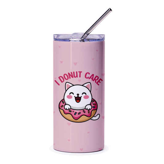 Donut Cat Tumbler, Cute Cat Pun, Funny Tumbler, Gift for Cat Lover, Pink Tumbler, Gift Idea, Kawaii Cat, Novelty Tumbler - Tawshia