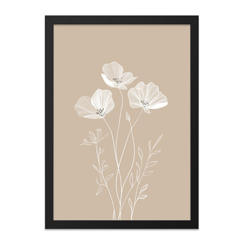 Beige Floral Wall Art, Minimalist Flower Print, Botanical Line Art, Neutral Decor, Elegant Wall Decor, Modern Home Art, Flower Wall Art - Tawshia