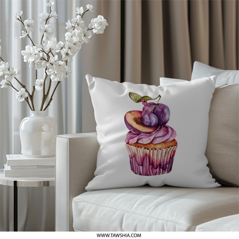 Plum Cupcake Pillow, Foodie Decor, Dessert Lover Gift, Kitchen Accent Pillow, Cute Pillow - Tawshia