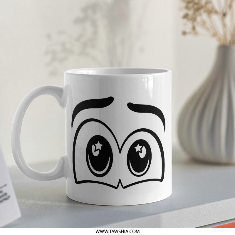 Cute Kawaii Eyes Mug, Funny Expression Mug, Gift For Her, Gift For Him, Anime Mug, Manga Mug, Starry Eyed Mug, White Mug - Tawshia