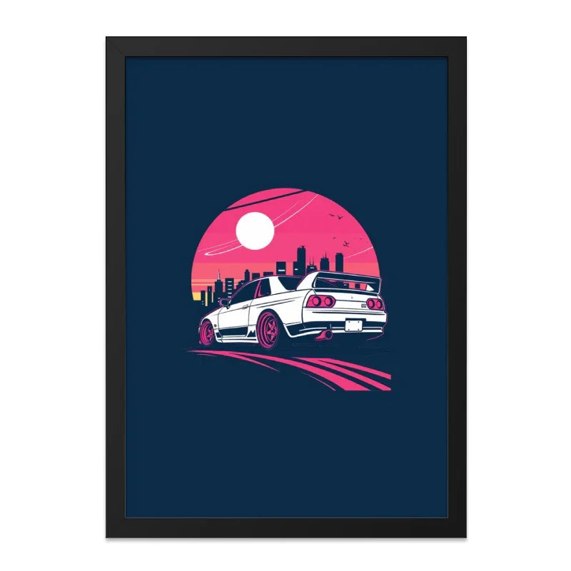 Nissan Skyline R33 Wall Art, JDM Car Print, Retro Cityscape Poster, Vaporwave Aesthetic Decor, Automotive Gift, Car Enthusiast Artwork - Tawshia