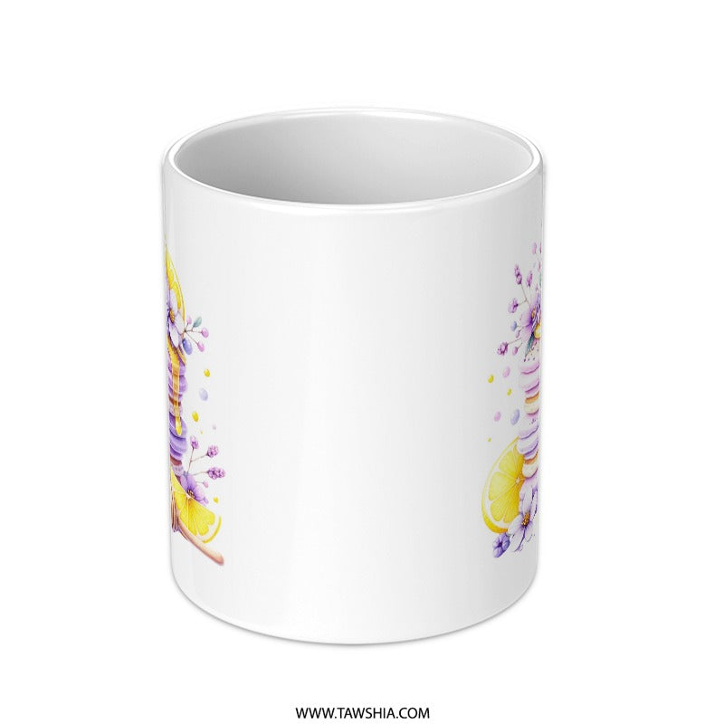 Pancake and Honeycomb Mug, Floral Dessert Mug, Foodie Gift Mug, Lemon Flower Mug, Watercolor Mug, Coffee Mug, Tea Mug, Gift for Baker - Tawshia