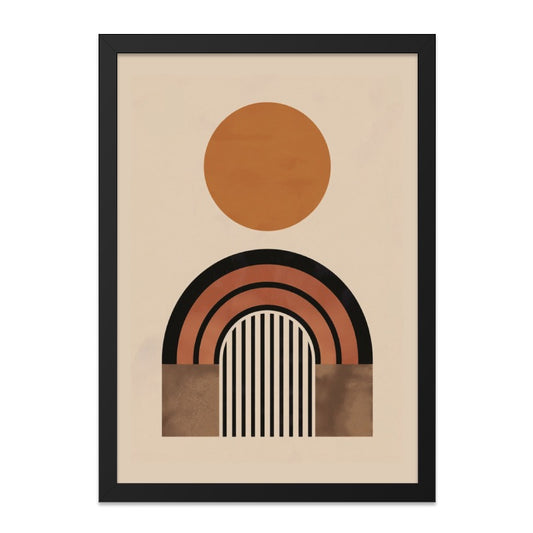 Abstract Geometric Wall Art, Boho Sun Rainbow Print, Minimalist Home Decor, Neutral Tone Art, Modern Art Poster, Framed Wall Decor - Tawshia