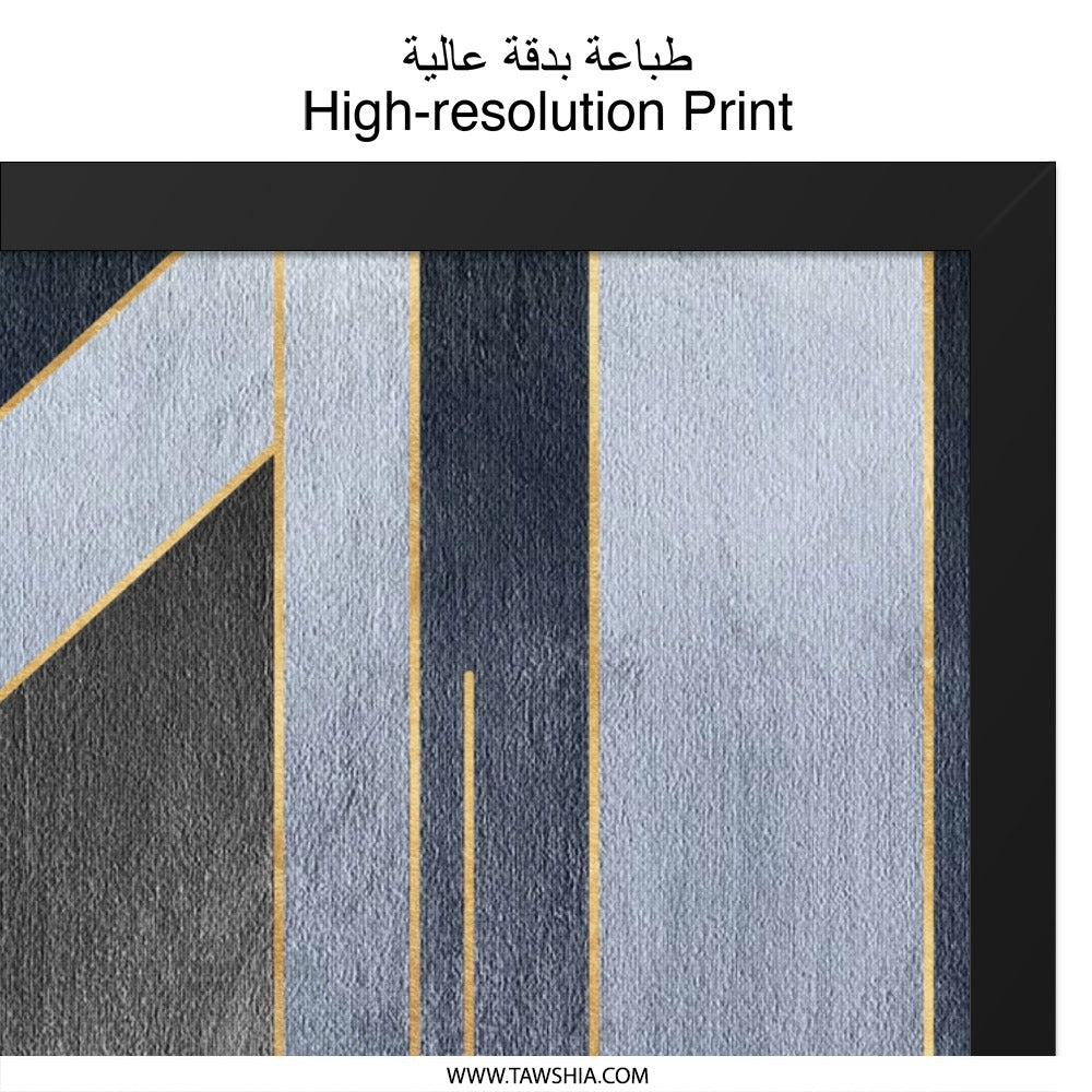 Abstract Wall Art, Geometric Art Print, Modern Art Decor, Blue and Gold Abstract Art, Minimalist Wall Hanging, Home Decor Wall Art - Tawshia