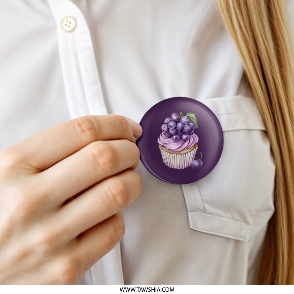 Grape Cupcake Pinback Button, Sweet Treat Badge, Cute Food Button, Purple Aesthetic Pin, Dessert Lover Gift, Unique Cupcake Design - Tawshia
