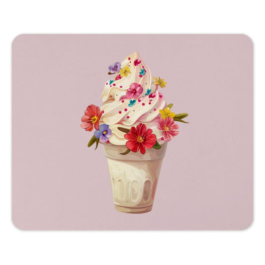 Floral Ice Cream Mouse Pad, Cute Desk Decor, Spring Flowers, Office Gift, Trendy Computer Accessory, Unique Workstation, Pastel Aesthetic - Tawshia