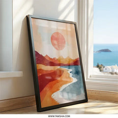 Abstract Sunset Wall Art, Coastal Landscape Print, Minimalist Mountain Art, Boho Home Decor, Modern Art Poster, Contemporary Art - Tawshia