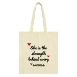 Strength Behind Success Tote, Inspirational Quote Bag, Motivational Canvas Bag, Gift for Her, Empowerment Tote, Everyday Carry Bag - Tawshia
