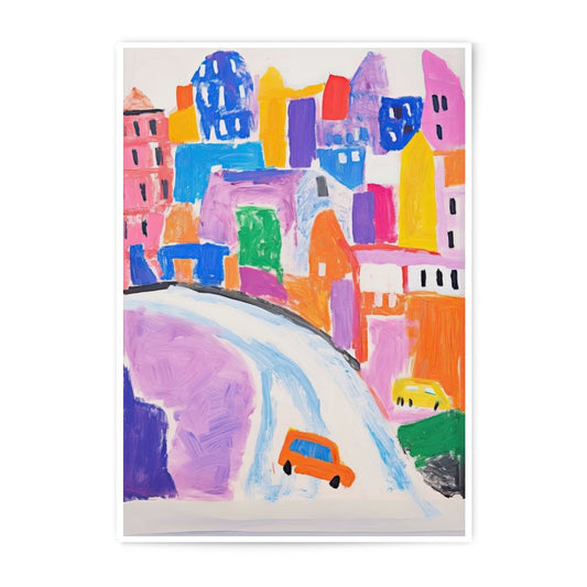Colorful Cityscape Photographic Print, Abstract Buildings Art, Car on Hill, Modern Art Print, Vibrant Wall Decor, Home Office Decor - Tawshia