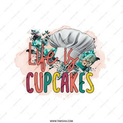 Life is Cupcakes Pillow, Chef Hat Pillow, Floral Baking Pillow, Cupcake Lover Gift, Kitchen Decor Pillow, Home Decor Accent Pillow - Tawshia