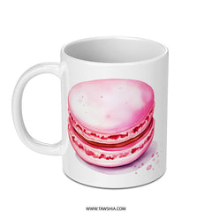 Macaron Mug, Pink Macaroon Art, Foodie Gift, Pastry Lover, Dessert Coffee Mug, Kitchen Decor, Watercolor Design, Cute Sweet Treat Mug - Tawshia