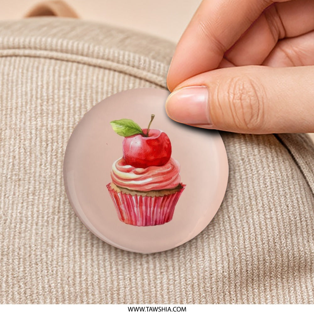 Apple Cupcake Pinback Button, Cute Dessert Button, Watercolor Food Badge, Sweet Treat Accessory, Unique Gift Idea - Tawshia