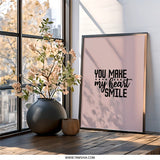 You Make My Heart Smile Wall Art, Love Wall Decor, Positive Quote Print, Inspirational Wall Art, Home Decor, Modern Art (139 characters) - Tawshia