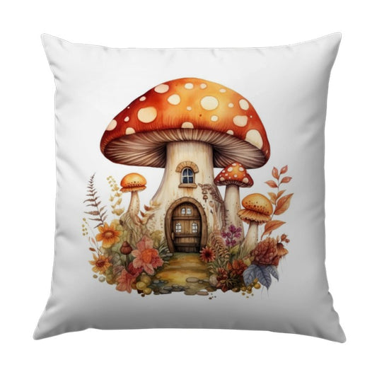 Mushroom House Pillow, Cottagecore Decor, Fantasy Pillow, Whimsical Gift, Fungi Art, Enchanted Home, Unique Throw Pillow, Kids Room Decor - Tawshia