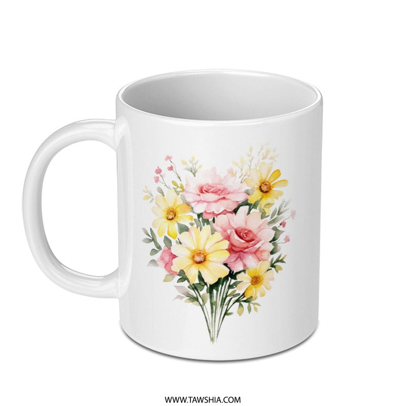 Floral Mug, Watercolor Flowers, Roses and Daisies Mug, Coffee Mug, Tea Mug, Gift Mug, Floral Design Mug (120 characters) - Tawshia