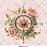 Floral Compass Pinback, Pink Rose Pin, Adventure Awaits Button, Unique Pin Badge, Travel Gift, Floral Accessory, Traveler Gift - Tawshia
