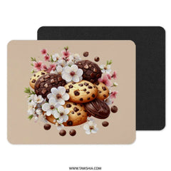 Cookies and Cherry Blossom Mouse Pad, Floral Computer Mat, Office Desk Decor, Baking Lover Gift, Chocolate Chip Cookies, Dessert Art - Tawshia