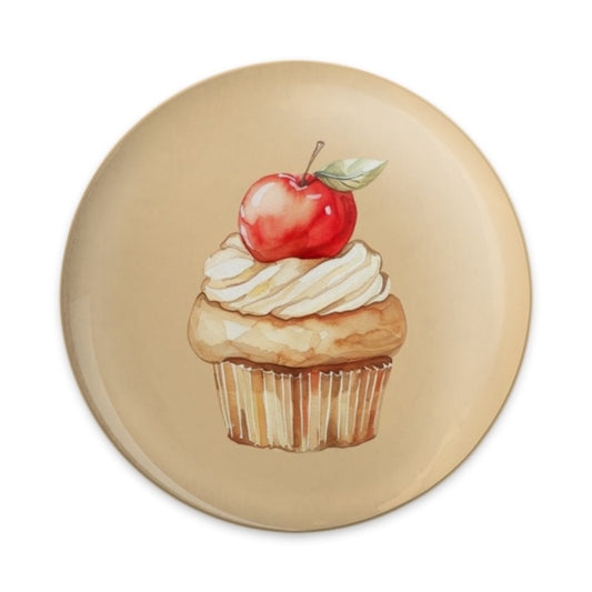 Apple Cupcake Pinback Button, Whimsical Dessert Badge, Cute Food Pin, Watercolor Illustration, Gift for Baker, Sweet Treat Accessory - Tawshia