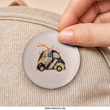 Quilted Car Pinback, Cute Car Badge, Floral Car Button, Retro Car Pin, Unique Car Pinback, Car Lover Gift, Colorful Patchwork Car Pinback - Tawshia