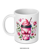 Pink Drink Mug, Floral Coffee Cup, Latte Art, Cute Coffee Mug, Gift for Her, Coffee Lover Gift, Unique Mug Design, Tea Cup, Gift Mug - Tawshia