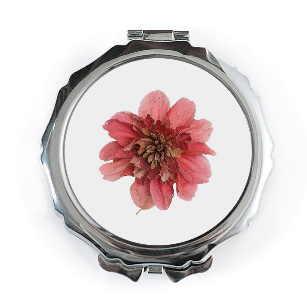 Pink Zinnia Pocket Mirror, Floral Compact Mirror, Flower Gift, Cosmetic Mirror, Beautiful Zinnia Design, Cute Mirror, Makeup Mirror - Tawshia