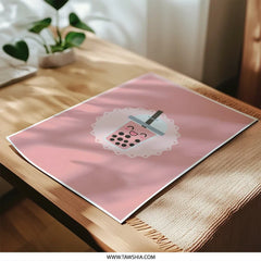 Cute Boba Tea Photographic Prints, Kawaii Drink Wall Art, Pink Food Print, Trendy Home Decor, Gift Idea, Bubble Tea Art - Tawshia