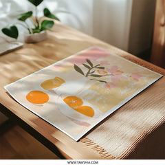 Floral Still Life Photographic Print, Oranges Art, Vase Artwork, Home Decor, Peach Flowers Print, Fruit Still Life, Kitchen Wall Art - Tawshia