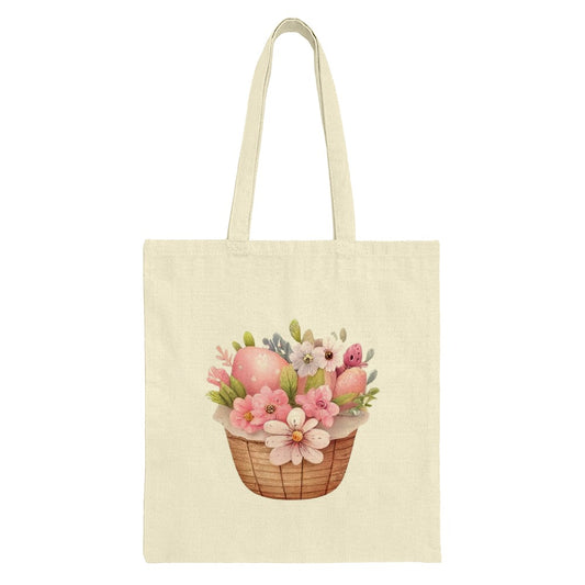 Easter Tote Bag, Floral Basket Design, Spring Tote Bag, Easter Eggs, Easter Basket, Holiday Tote, Gift Bag, Reusable Bag, Shopping Bag - Tawshia