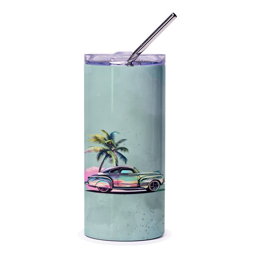 Classic Car Tumbler, Beach Theme Tumbler, Car Lover Gift, Vintage Car Design, Retro Style Tumbler, Palm Tree Tumbler, Travel Tumbler - Tawshia