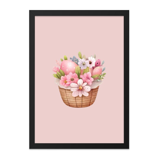 Easter Egg Wall Art, Basket with Flowers Print, Spring Decor, Cute Pink Eggs, Watercolor Wall Decor, Holiday Easter Gift - Tawshia