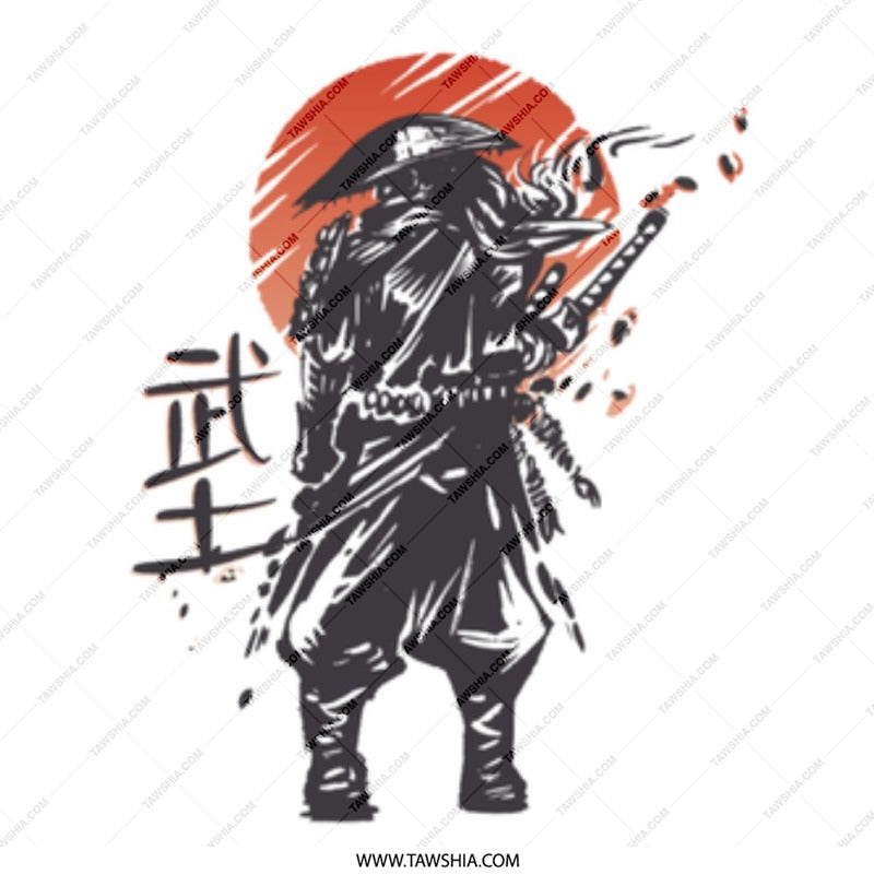 Samurai Warrior with Red Sun Background product type