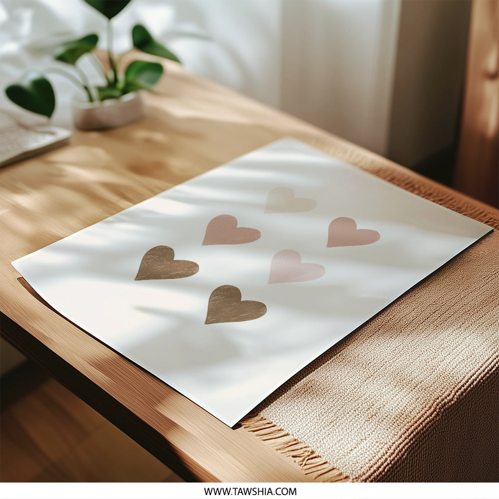 Neutral Hearts Photographic Print, Minimalist Wall Art, Boho Home Decor, Cute Heart Illustration, Love Art Print, Trendy Valentines Gift - Tawshia
