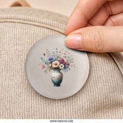 Floral Vase Pinback Button, Flower Bouquet Pin, Botanical Art Button, Watercolor Style Button, Gift for Florist, Pretty Flower Badge - Tawshia