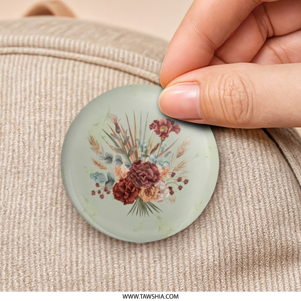 Floral Bouquet Pinback Button, Burgundy Red Flowers Button, Unique Trendy Button, Boho Chic Button, Botanical Button, Elegant Button - Tawshia