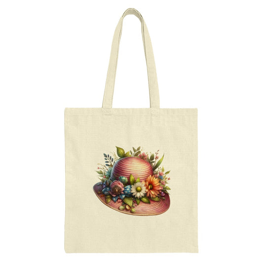 Floral Hat Tote Bag, Botanical Design, Cute Tote, Spring Fashion, Gift for Her, Everyday Bag, Shopping Bag, Book Bag, Trendy Bag - Tawshia