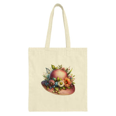 Floral Hat Tote Bag, Botanical Design, Cute Tote, Spring Fashion, Gift for Her, Everyday Bag, Shopping Bag, Book Bag, Trendy Bag - Tawshia
