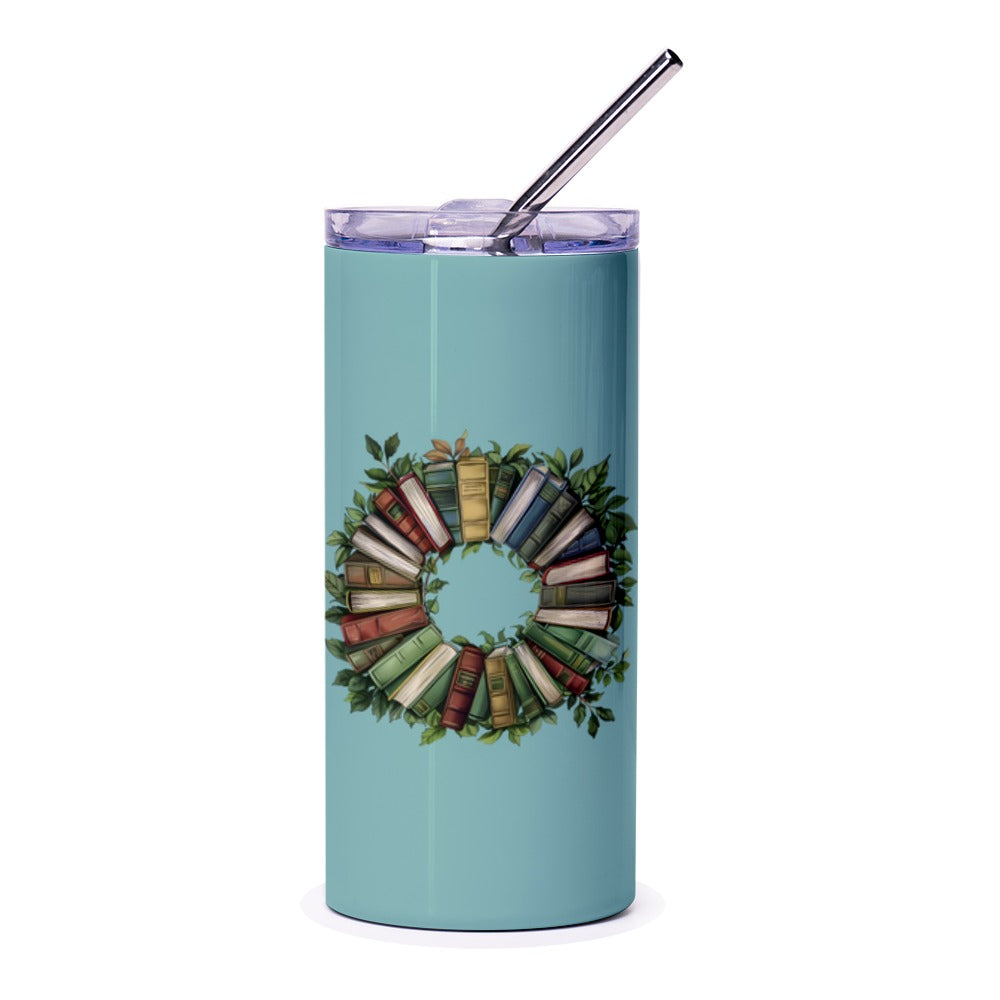 Book Lover Tumbler, Books Wreath, Reading Tumbler, Teacher Tumbler, Librarian Gift, Literary Tumbler, Bookworm Tumbler, Custom Gift - Tawshia