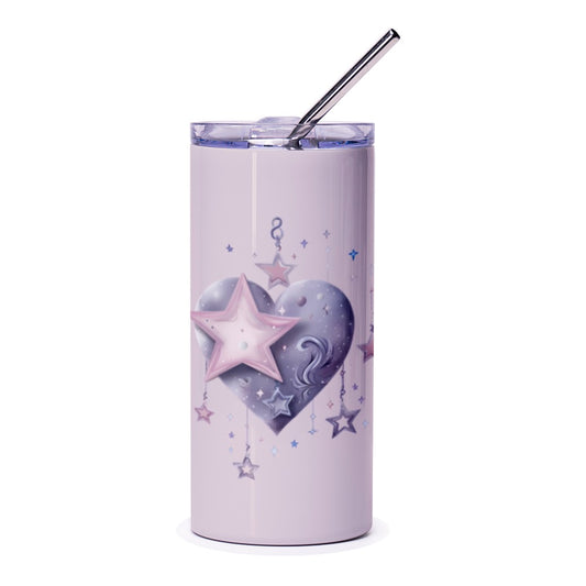 Star Heart Tumbler, Pastel Goth Tumbler, Kawaii Tumbler, Cute Drinkware, Unique Gift Idea, Starry Heart Design Tumbler - Tawshia