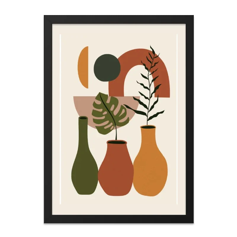 Abstract Plant Wall Art, Geometric Art Print, Modern Home Decor, Neutral Tone Art, Minimalist Design, Botanical Print, Living Room Wall Art - Tawshia