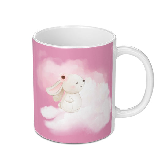 Cute Bunny Mug, Rabbit on Cloud Mug, Pink Dreamy Mug, Kawaii Animal Mug, Pastel Aesthetic, Gift for Bunny Lover, Coffee Mug, Tea Mug - Tawshia