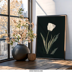 White Tulip Wall Art, Floral Print, Minimalist Decor, Botanical Wall Decor, Flower Art Print, Modern Home Decor - Tawshia
