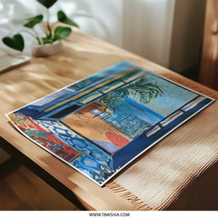 Balcony View Photographic Print, Ocean View Art Print, Coastal Home Decor, Mediterranean Wall Art, Vacation Vibes Poster - Tawshia