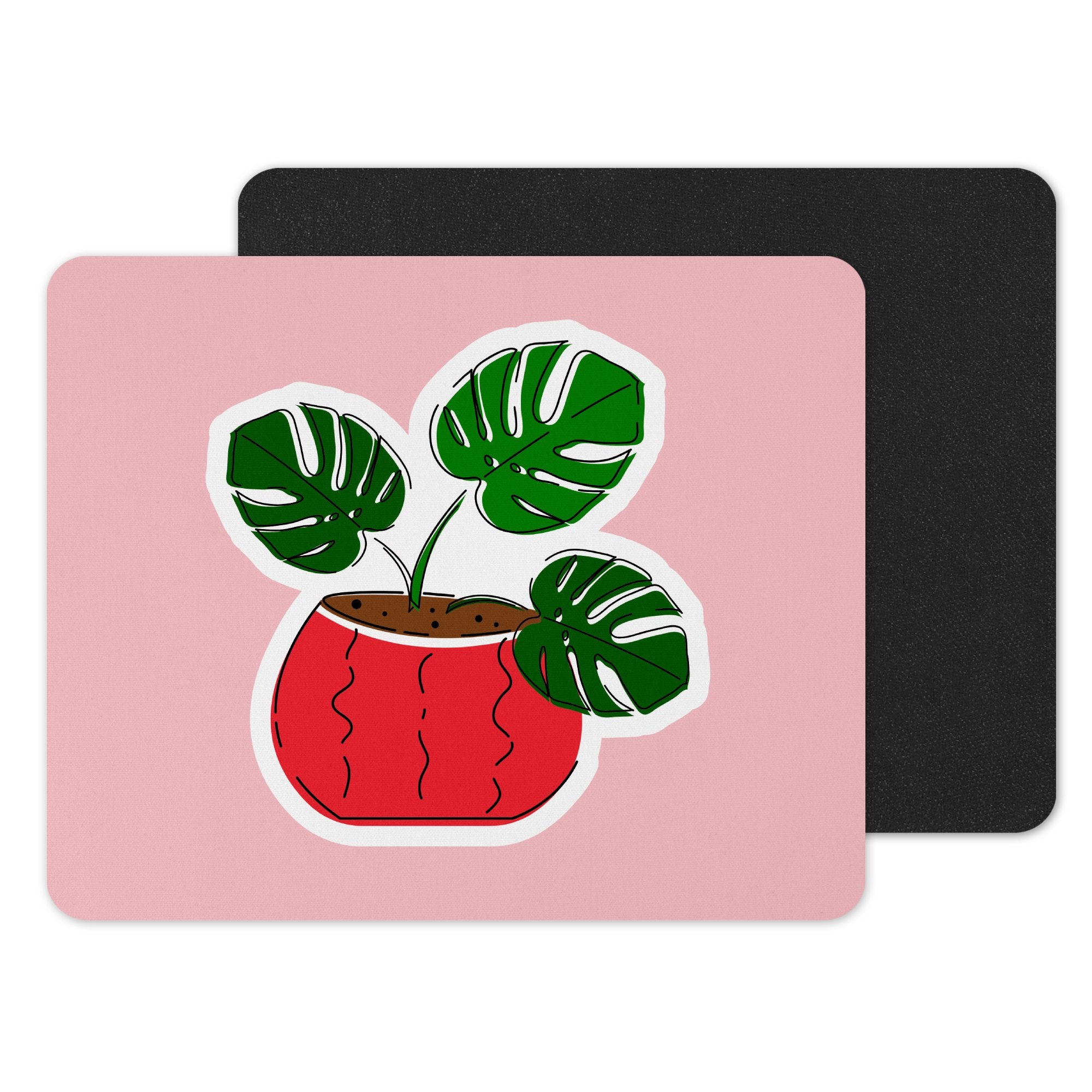 Monstera Houseplant Design on Pink Background mousepad