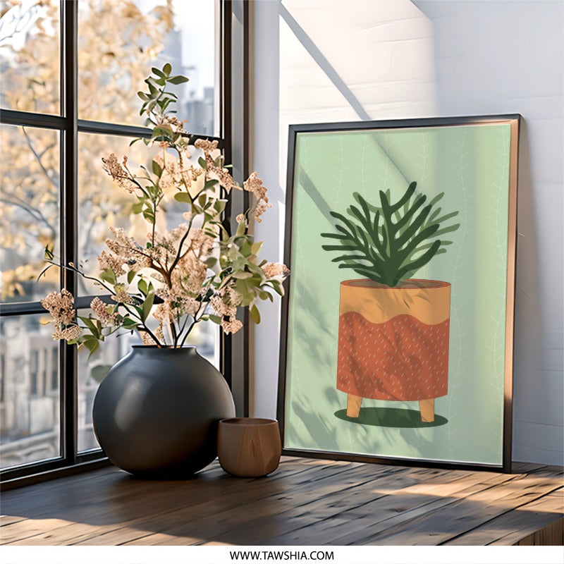Potted Plant Wall Art, Minimalist Home Decor, Modern Art Print, Plant Lover Gift, Botanical Illustration, Green Aesthetic - Tawshia